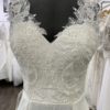 Lace and Satin Gown A line with slit, key hole back, sweetheart bridal neckline, beaded lace bodice, ivory beaded lace skirt,