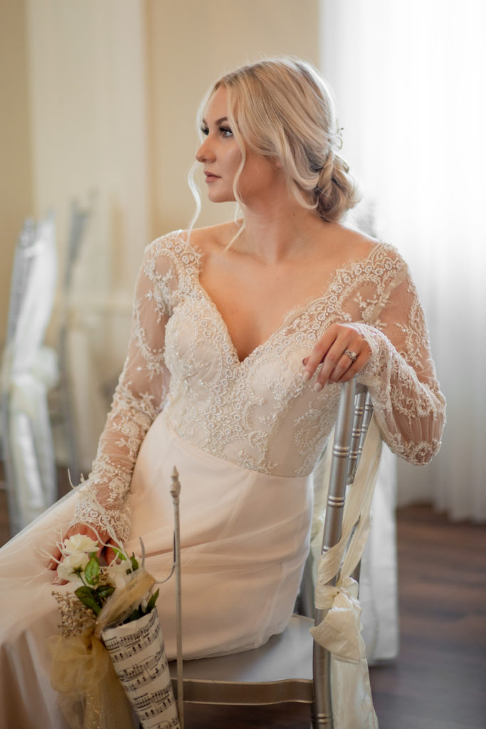 detailed lace bridal gown, lace sleeved bridal gown, lace with beaded detail,